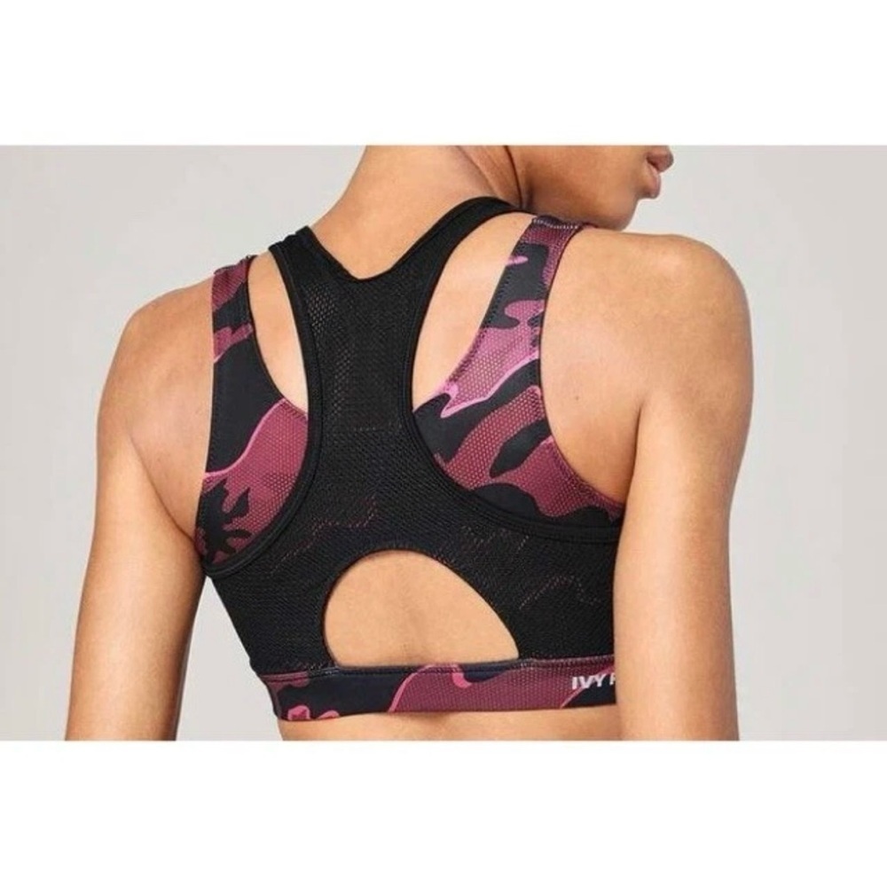 NEW IVY PARK Black + Pink Double Layer Mesh Camo Sports Bra